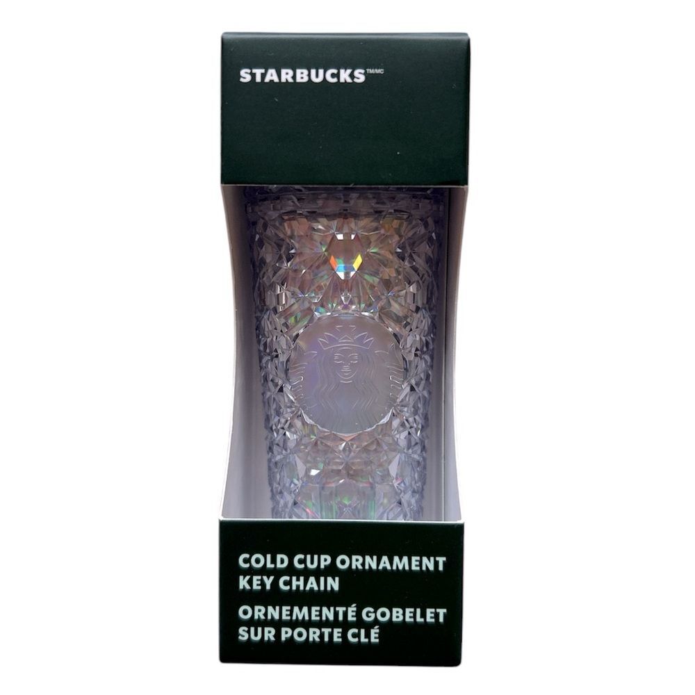 Starbucks Iridescent Clear Cold Cup Ornament Key Chain NWT